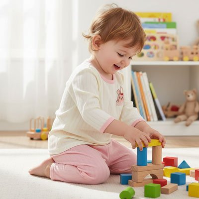 Pyjama bebe petite fille assise par terre