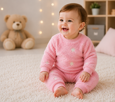 Bébé joyeuse en pyjama étoile rose