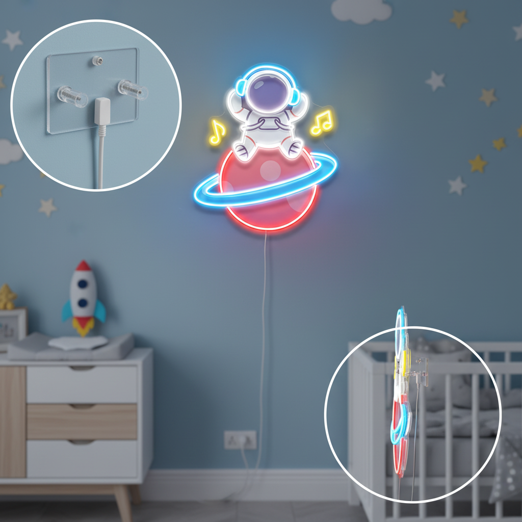 Veilleuse mural neon astronaute notes musicales