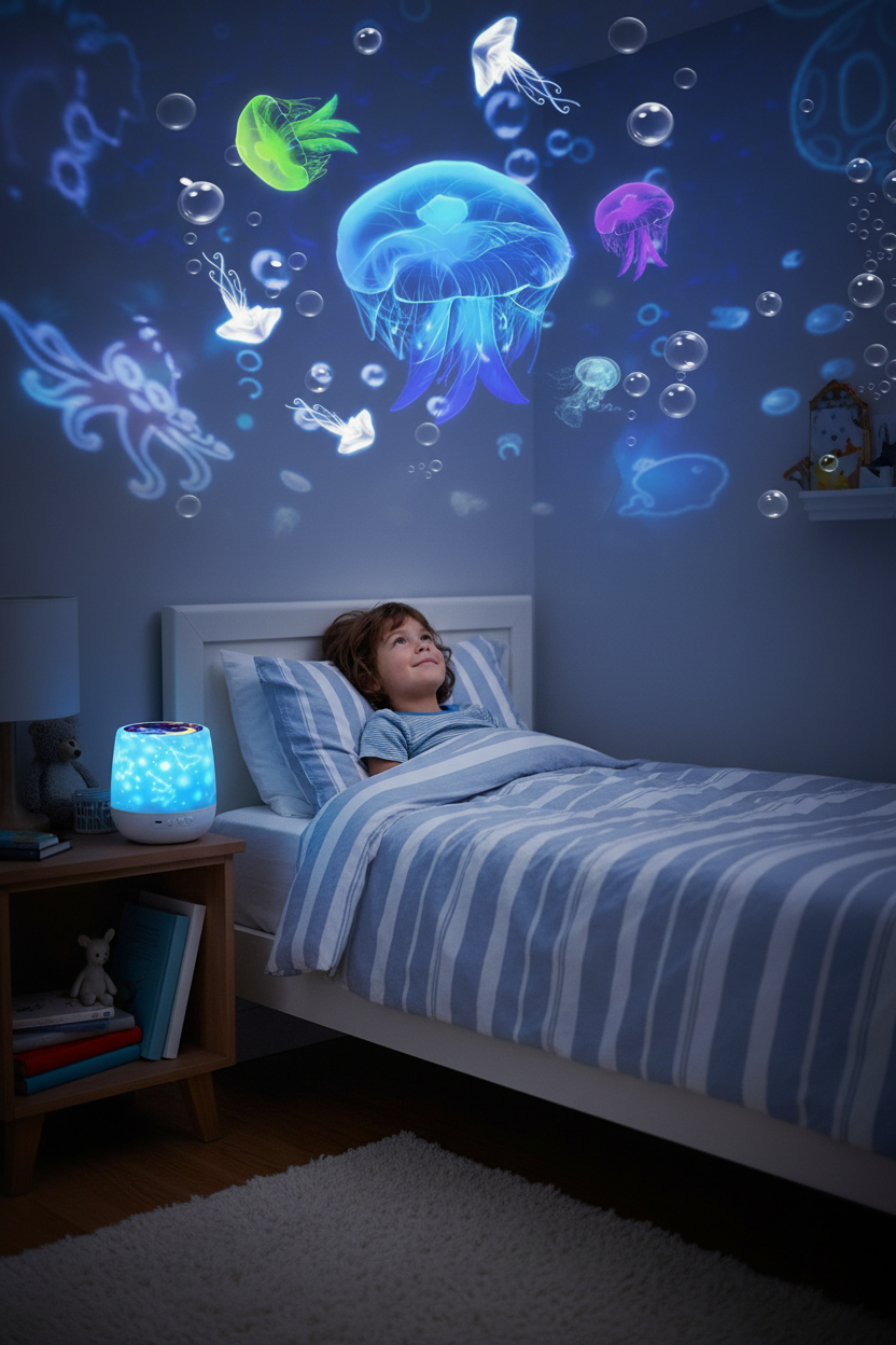 ambiance nocturne avec projection meduse
