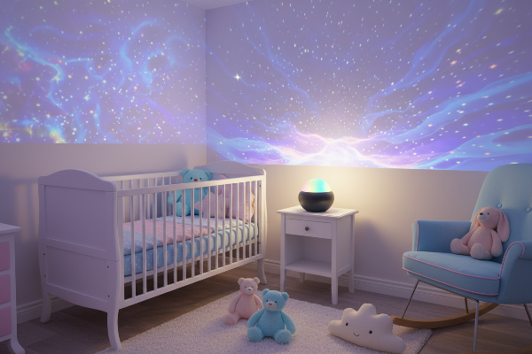 Chambre bébé avec projecteur galaxie