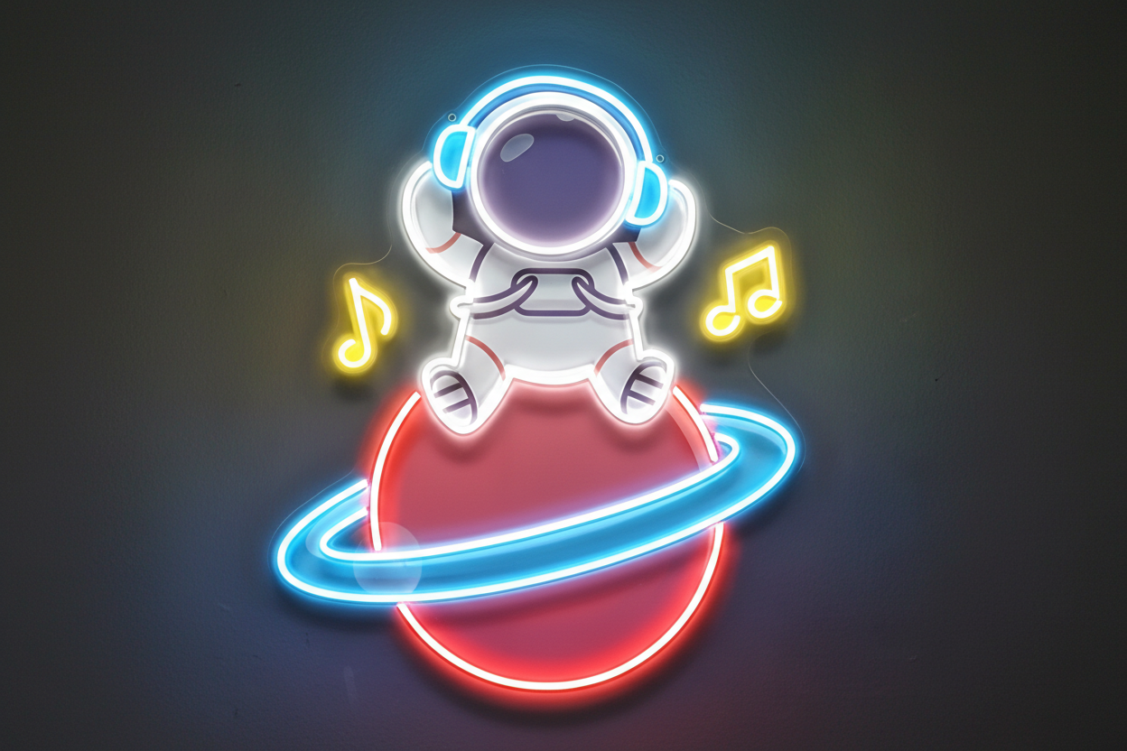 Gros plan veilleuse neon astronaute