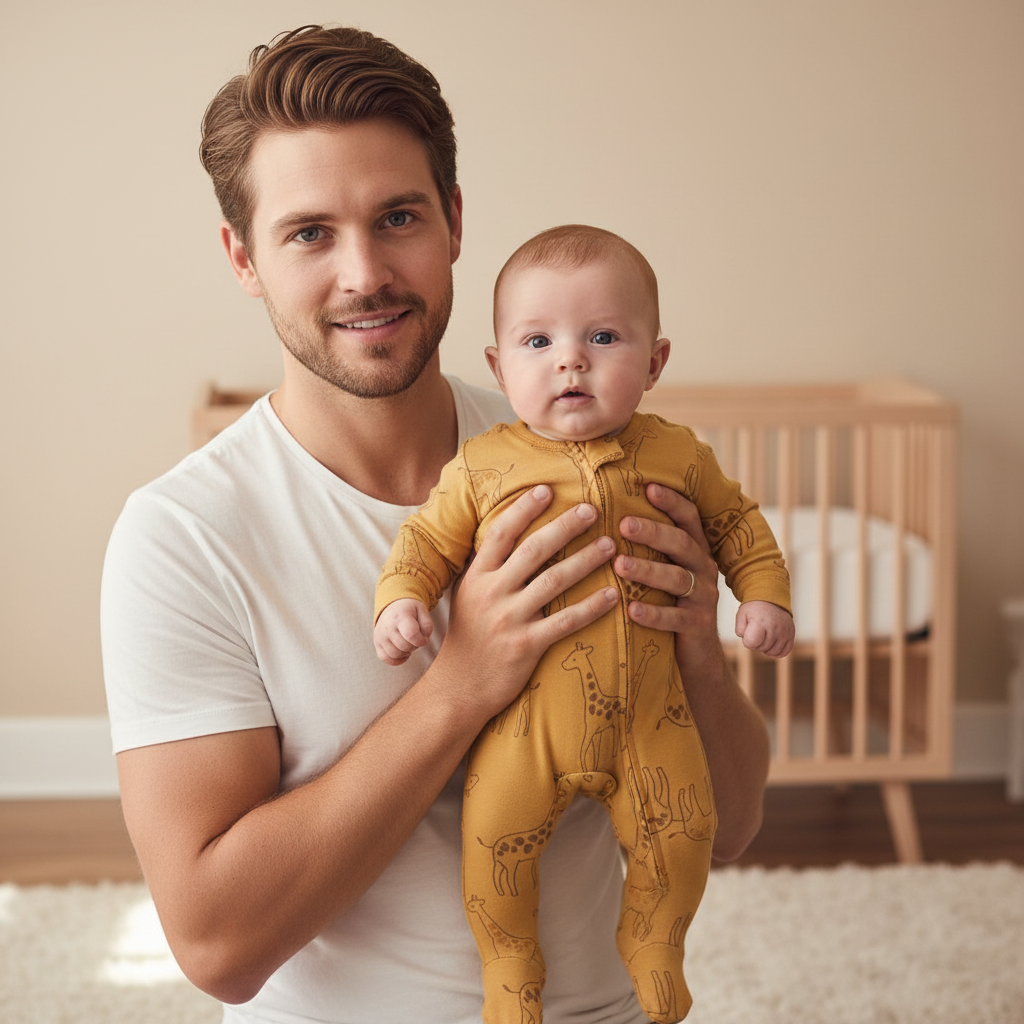 Papa bébé pyjama moutarde girafes