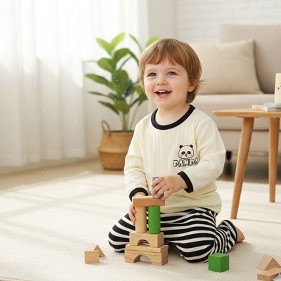 Pyjama bebe garçon souriant assis