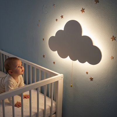 Veilleuse murale bébé lit observant mur