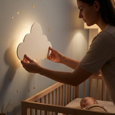 Veilleuse murale fixée dessus lit bébé